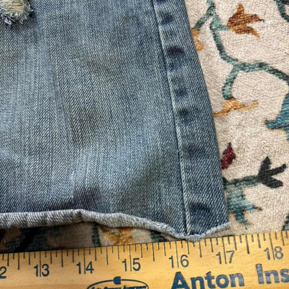 X2 Y2K Blue Denim Distressed Mini Skirt Raw Hem Size 0 - Picture 5 of 6